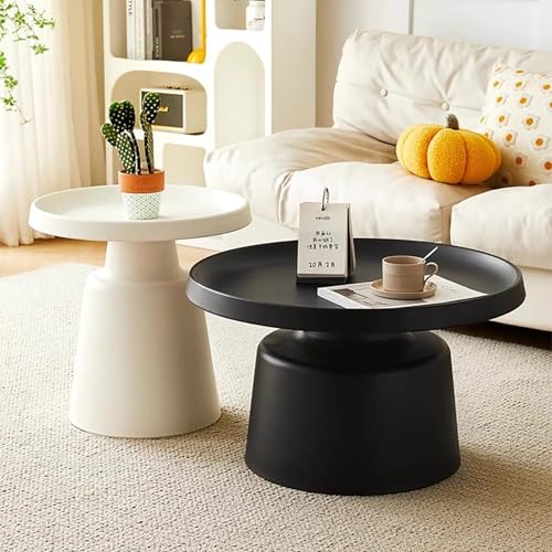 Couchtisch Rund 2er Set, Moderne Beistelltische für Wohnzimmer, Cremefarben mit Metallrahmen, Kleiner Dekorativer Tisch für Sofa und Wohnzimmer(White/Black,70cm/27.5in-B) von Nordivo