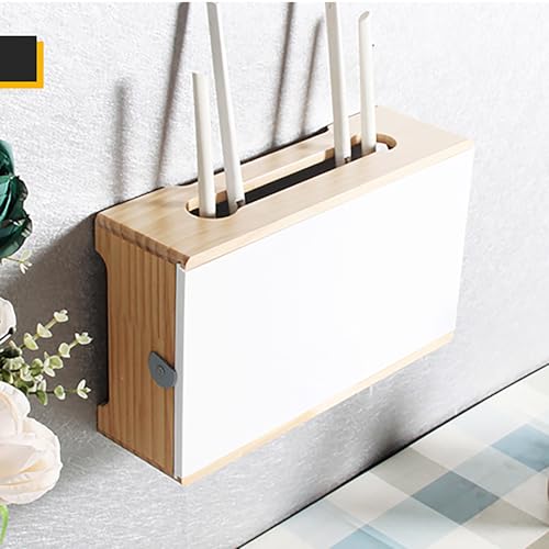 Holz Wandregal, WLAN Aufbewahrungsbox, Multifunktionaler Verstecker für Multimedia-Geräte, Abdeckung, Korb zum Verbergen für Zuhause und Büro(White,L64cm/25in) von Nordivo