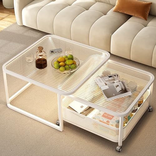 Kreativer Quadratischer Couchtisch Aus Glas Mit Metallrahmen,Couchtisch 2er Set Mit Stauraum,Wohnzimmertisch Mit Platte Aus Gehärtetem Glas,Ausziehbar Tisch Wohnzimmer auf Rollen(Off-white,60cm/23.6in Kreativer Quadratischer Couchtisch Aus Glas Mit Metallrahmen,Couchtisch 2er Set Mit Stauraum,Wohnzimmertisch Mit Platte Aus Gehärtetem Glas,Ausziehbar Tisch Wohnzimmer auf Rollen(Off-white,60cm/23.6in von Nordivo