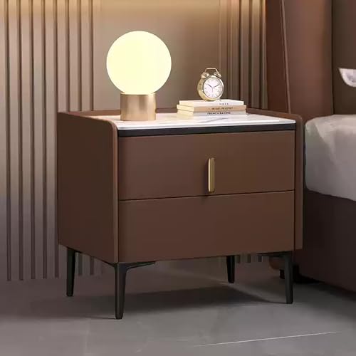 Moderner Nachttisch Aus Massivem Holz Fürs Schlafzimmer,Kleiner Nachttisch Mit 2 Schubladen,Mit Gepolstertem Lederfinish,Beistelltisch Für Schlafzimmer Und Studentenwohnheim(Brown,L45cm/17.7in) von Nordivo