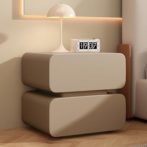 Nachttisch Aus Holz,minimalistischer Nachttisch Mit 2 Schubladen,Beistelltisch Mit LED Licht,Im Creme -stil,Moderne Einfache Schlafzimmer Beistell,für Wohnzimmer, Schrank(Khaki,L50cm/19.6in-1) von Nordivo
