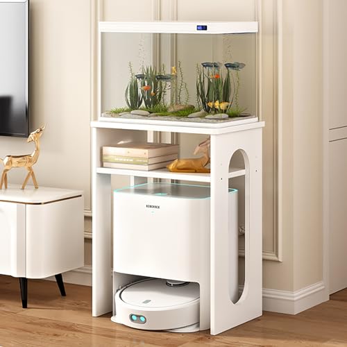 Nordivo 3-stöckiger Staubsauger Roboter Schrank, Holzregal über dem Saugroboter, Offenes Versteck-Regal, für Wohnzimmer, Schlafzimmer, Badezimmer, Balkon(White,2 Layers) von Nordivo