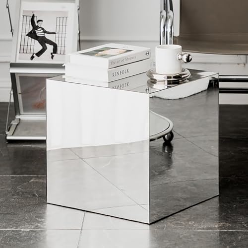 Nordivo 40cm Acryl-Sofa-Seitentisch,Mirror Würfelförmiger Beistelltisch,Kleiner Moderner Nachttisch for Schlafzimmer Und Wohnzimmer(Silver,50 * 50cm/19.6 * 19.6in) von Nordivo
