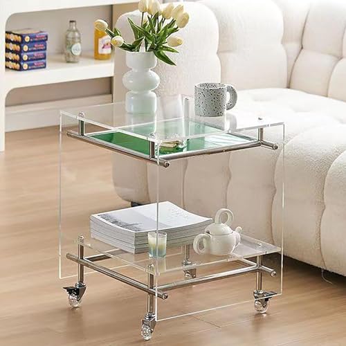 Nordivo Acryl-Sofa-Seitentisch mit Rollen,Würfelförmiger Beistelltisch,3-stöckiger Transparenter Couchtisch,Kleiner Moderner Nachttisch for Schlafzimmer und Wohnzimmer(Green) von Nordivo