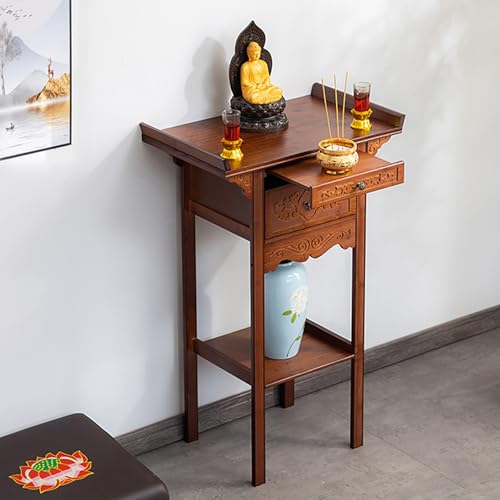 Nordivo Buddha Altar Tisch mit Stauraum, Gebetstisch aus Bambus zur Meditation, Chinesisches Schrankmöbel für den Gott des Reichtums(Brown,L66*100cm/26 * 39in) von Nordivo