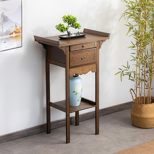 Nordivo Buddha Altar Tisch mit Stauraum, Gebetstisch aus Bambus zur Meditation, Chinesisches Schrankmöbel für den Gott des Reichtums(Walnut,L80*120cm/31.5 * 47in) von Nordivo