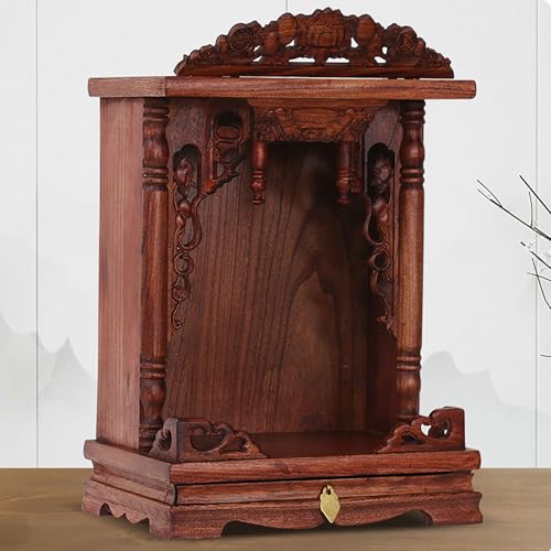 Nordivo Buddha-Altarschrank aus Holz mit Verstecktem Fach, Kleiner Altartisch aus Massivholz, Holzregal für Buddha-Statue, Buddha-Schrein Opfer-Tisch, Gedenktisch(Reddish Brown,20in) von Nordivo