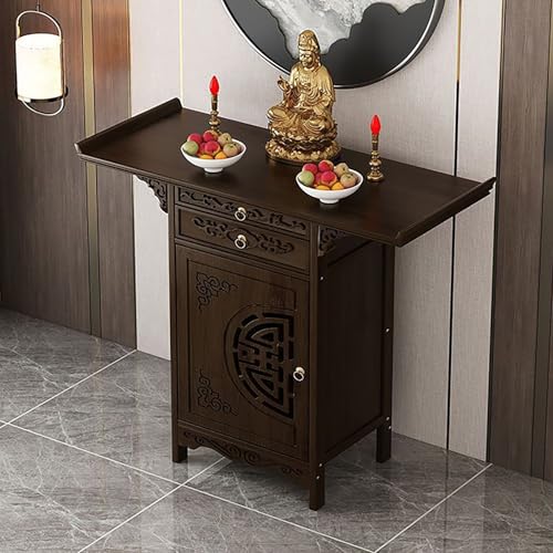 Nordivo Buddha Schrein Opfertisch, Buddhistisches Altarshelf mit Stauraum, Meditations- und Gebetstisch, Persönlicher Altarständer(Dark Brown,L66cm/26in) von Nordivo
