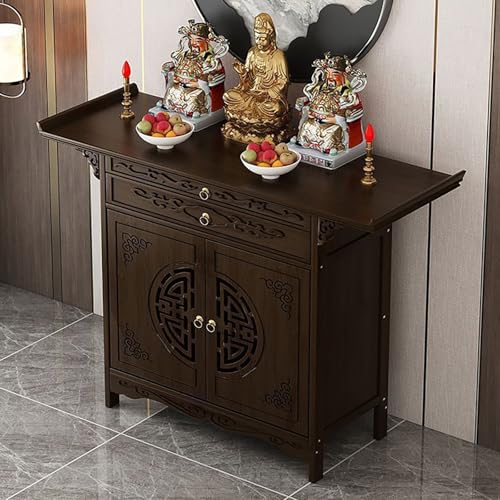 Nordivo Buddha Schrein Opfertisch, Buddhistisches Altarshelf mit Stauraum, Meditations- und Gebetstisch, Persönlicher Altarständer(Dark Brown,L80cm/31.5in) von Nordivo