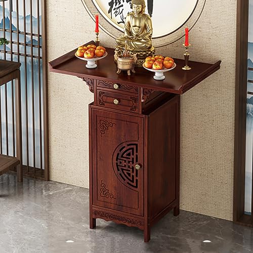 Nordivo Buddha Schrein Opfertisch, Buddhistisches Altarshelf mit Stauraum, Meditations- und Gebetstisch, Persönlicher Altarständer(Reddish Brown,L66cm/26in) von Nordivo