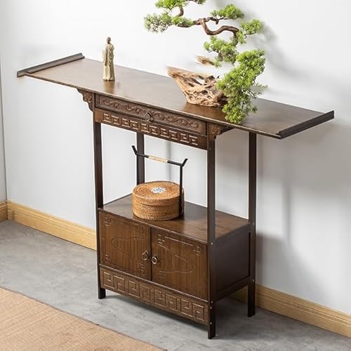 Nordivo Buddha Schrein Opfertisch aus Bambus, Buddhistische Gebetstisch mit Ablage, Feng Shui Statue Regal, Meditationstisch mit Stauraum, Puja Tisch(Dark Brown,L80cm/31.5in) von Nordivo