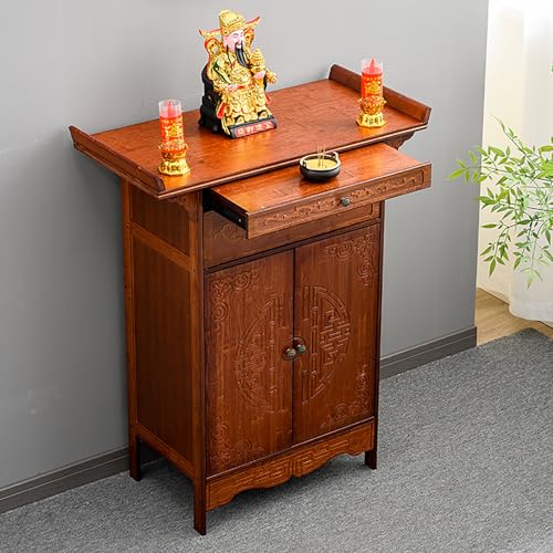 Nordivo Buddha Schrein Opfertisch mit Stauraum, Gebetstisch Buddhistischer Altar, Feng Shui Statue Regal für Guan Gong & Guanyin, Tischaltar zur Andacht(Brown,L80*40cm/31.5 * 15.7in) von Nordivo