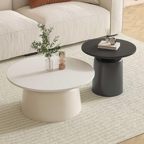 Nordivo Couchtisch-Set Für Wohnzimmer,Kreativer Runder Couchtisch Mit Metallrahmen,2-teiliges Set Mit Schlichtem Design,cremefarben,Für Büro, Zuhause(White/Black) von Nordivo