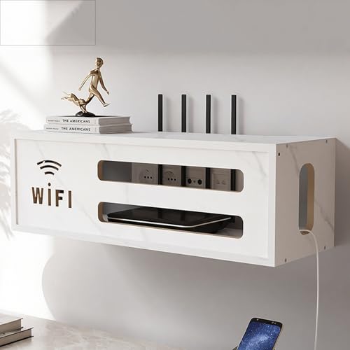 Nordivo Holz Router Regal Wandmontage, WLAN Router Aufbewahrungsbox, Wandmontierter WLAN Box-Verstecker, Aufbewahrungslösung für Ordnung,für Büro und Zuhause(White) von Nordivo