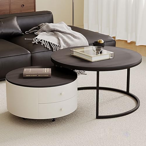 Nordivo Kreativer Runder Couchtisch Aus Glas Mit Metallrahmen,Couchtisch Rund 2er Set,Kleiner Tisch Mit Stauraum,Nachttisch Sofatisch Mit Rädern,für Wohnzimmer Oder Büro(Black) von Nordivo