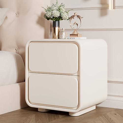 Nordivo Minimalistischer Nachttisch Mit 2 Schubladen,Nachttisch Im Creme -Stil Aus Holz,Moderne Einfache Schlafzimmer Beistell,für Wohnzimmer, Schrank(Off-White,L40cm/15.7in) von Nordivo