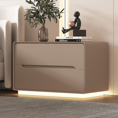 Nordivo Nachttisch Mit 2 Schubladen,Nachtschrank mit LED-Beleuchtung aus Holz,Moderne Einfache Schlafzimmer Beistell,für Wohnzimmer, Einfache Montage(Khaki,L50cm/20in -1) von Nordivo