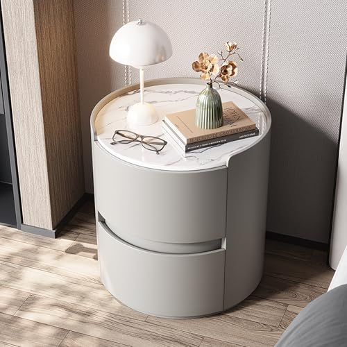 Nordivo Runder Nachttisch aus Holz Moderner,minimalistischer Nachttisch mit 2 Schubladen,Einfache Schlafzimmer Beistell,Keine Installation erforderlich,für Bett oder Sofa(Gray,40 * 50cm/16 * 20") von Nordivo