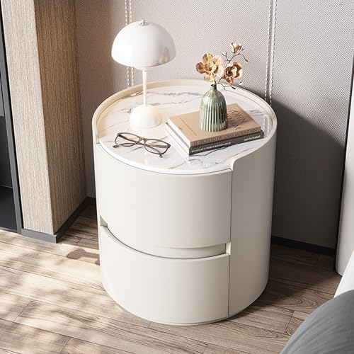 Nordivo Runder Nachttisch aus Holz Moderner,minimalistischer Nachttisch mit 2 Schubladen,Einfache Schlafzimmer Beistell,Keine Installation erforderlich,für Bett oder Sofa(White,45 * 50cm/18 * 20") von Nordivo