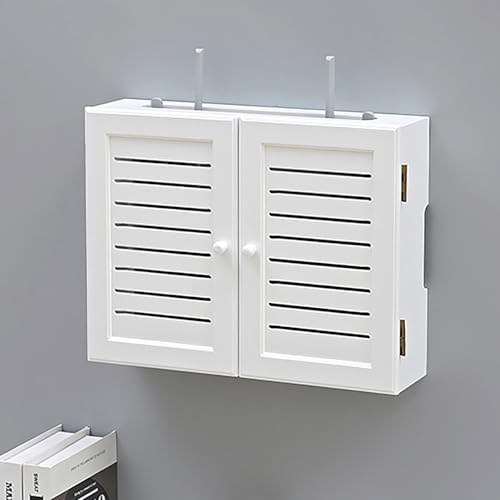 Nordivo WLAN Aufbewahrungsbox, Wandmontierter WiFi Box Hider, Wandregal aus Holz für Multimedia-Geräte, Schrank für Büro und Zuhause(White,L47cm/18in) von Nordivo
