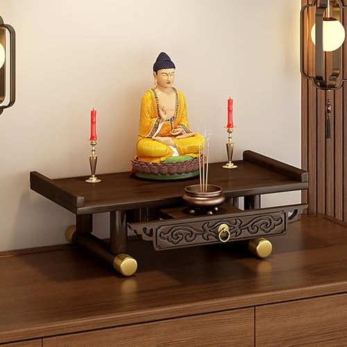 Nordivo Wand-Buddha-Schränke, Buddha-Schrein und Opfertisch, Bambus Puja- und Meditations-Tisch mit Stauraum, Tempel Buddha-Schrein Tisch, Räuchertisch(L39cm/15.3in-3) von Nordivo