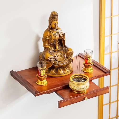 Nordivo Wandaltar Tisch für Buddha, Buddhistische Holzaltar Schrank mit versteckter Schublade, Opferaltar für Buddhafiguren, Kleiner Massivholz-Schreintisch, Puja Gebetstisch(L40cm/15.7in) von Nordivo