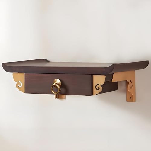 Nordivo Wandaltar aus Massivholz 38 cm, Buddha Tisch für Figuren, Wandmontierter Altar Schrein, Deko Regal für Buddhastatue, Meditationsaltar Holz(Dark Brown,L38cm/15in) von Nordivo