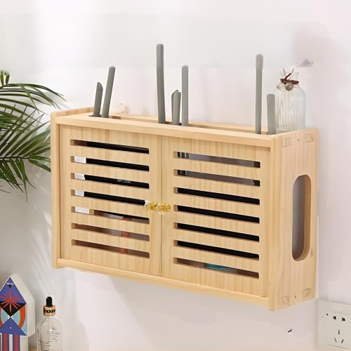 Nordivo Wandmontierte WiFi-Versteckbox, WLAN-Aufbewahrungsbox, Massivholzregal für TV-Set-Top-Box & Multimedia-Geräte, Schrank für Büro und Zuhause(L48.5 * 16cm/19 * 6.3in) von Nordivo