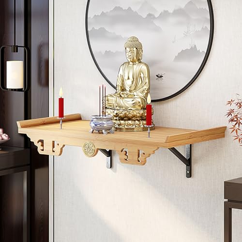 Nordivo Wandmontierter Buddha-Altartisch aus Bambus, Buddhistische Gebetsstation mit Stauraum, Wandregal für Buddha-Statue, Meditationsaltar(40 * 25cm/15.7 * 9.8in,Brown) von Nordivo