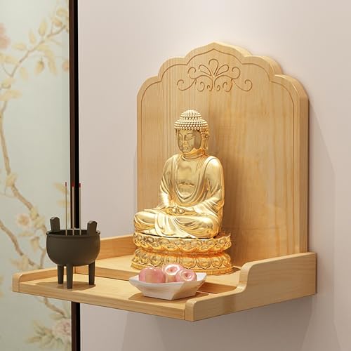 Nordivo Wandmontierter Persönlicher Schrein-Altertisch, Kleine Massivholznische, Buddha-Schrein Opfertisch, Buddhistische Altarregal Holz(Brown,36 * 30 * 30cm/14.1 * 12 * 12") von Nordivo
