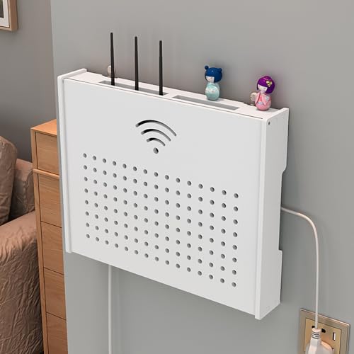 Nordivo Wandmontierter WiFi-Box-Verstecker, Wandregal Netzleiste Schutzbox, PVC Atmungsaktiver Organizer für Modem und Router, Router-Schrank für Büro und Zuhause(W42cm/16.5in-1) von Nordivo