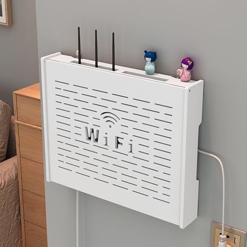 Nordivo Wandmontierter WiFi-Box-Verstecker, Wandregal Netzleiste Schutzbox, PVC Atmungsaktiver Organizer für Modem und Router, Router-Schrank für Büro und Zuhause(W42cm/16.5in-2) von Nordivo