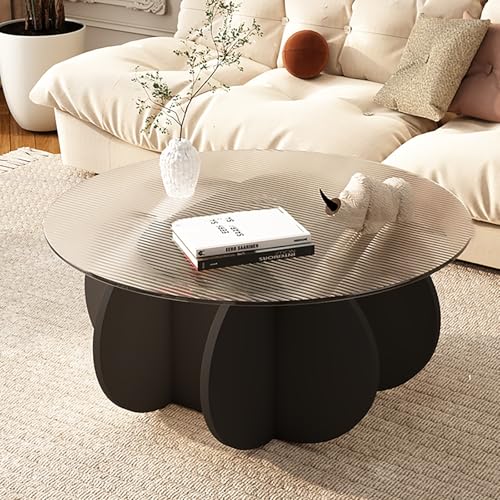 Runder Couchtisch Aus Gehärtetem Glas,70/80cm Moderner Dekorativer Beistelltisch Mit Stabilen Stützbeinen,Moderne Mitte Jahrhunderts Couchtisch,für Wohnzimmer/Büro/Balkon/Flur(Black/translucent,80cm/3 von Nordivo