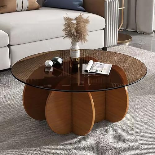 Runder Couchtisch Aus Gehärtetem Glas,70/80cm Moderner Dekorativer Beistelltisch Mit Stabilen Stützbeinen,Moderne Mitte Jahrhunderts Couchtisch,für Wohnzimmer/Büro/Balkon/Flur(Dark Brown,80cm/31.5in) von Nordivo