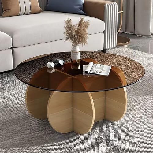 Runder Couchtisch Aus Gehärtetem Glas,70/80cm Moderner Dekorativer Beistelltisch Mit Stabilen Stützbeinen,Moderne Mitte Jahrhunderts Couchtisch,für Wohnzimmer/Büro/Balkon/Flur(Light brown,80cm/31.5in) von Nordivo