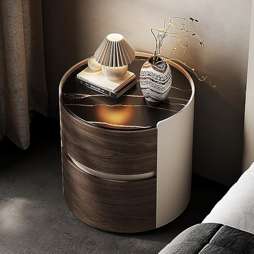 Runder Nachttisch aus Holz Moderner,minimalistischer Nachttisch mit 2 Schubladen,Einfache Schlafzimmer Beistell,Keine Installation erforderlich,für Bett oder Sofa(Black/Brown,40*50cm/16*20") von Nordivo