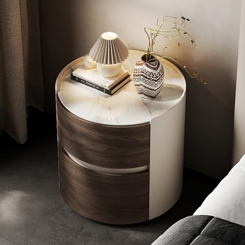 Runder Nachttisch aus Holz Moderner,minimalistischer Nachttisch mit 2 Schubladen,Einfache Schlafzimmer Beistell,Keine Installation erforderlich,für Bett oder Sofa(Brown/White,40*50cm/16*20") von Nordivo