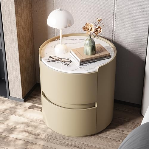Runder Nachttisch aus Holz Moderner,minimalistischer Nachttisch mit 2 Schubladen,Einfache Schlafzimmer Beistell,Keine Installation erforderlich,für Bett oder Sofa(Champagne,40*50cm/16*20") von Nordivo