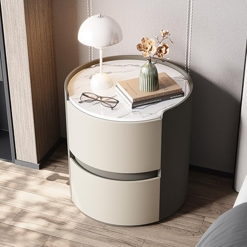 Runder Nachttisch aus Holz Moderner,minimalistischer Nachttisch mit 2 Schubladen,Einfache Schlafzimmer Beistell,Keine Installation erforderlich,für Bett oder Sofa(Gray/Off-white,50*50cm/20*20") von Nordivo