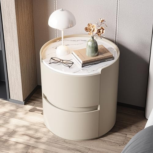 Runder Nachttisch aus Holz Moderner,minimalistischer Nachttisch mit 2 Schubladen,Einfache Schlafzimmer Beistell,Keine Installation erforderlich,für Bett oder Sofa(Off-white,50*50cm/20*20") von Nordivo