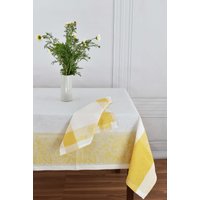 Gelbe Florale Tischdecke Rechteckig. Sommer Zitronengelb Weißer Tischbezug. Jacquard Landetischtuch. Bauernhaus Tischplatte Erbstück Geschenk von NordlinenGift