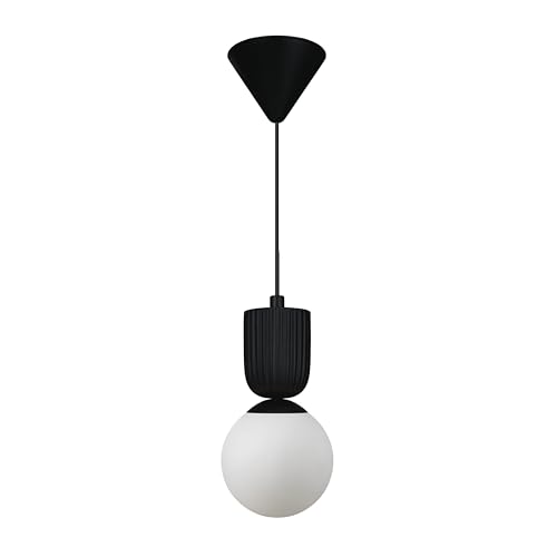 Nordlux Sadie Pendelleuchte – Elegante Kombination aus schwarzer Keramikaufhängung und Opalglas-Schirm – 15 cm Durchmesser – 30,2 cm Höhe – E14-Fassung von Nordlux
