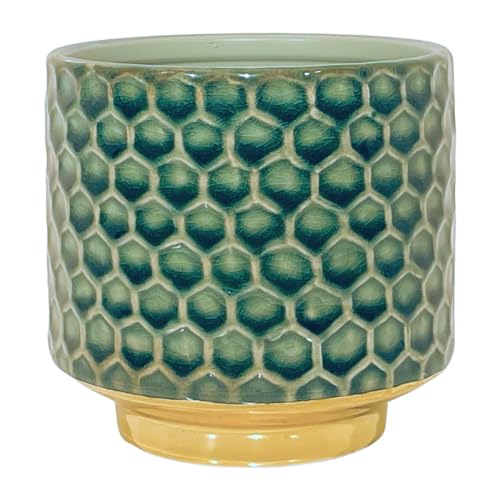 Nordring Retro Übertopf Vintage Pflanztopf für Zimmerplanzen, Sukkulenten Blumentopf Goldy S (10 cm ø), tannengrün, Keramik von Nordring