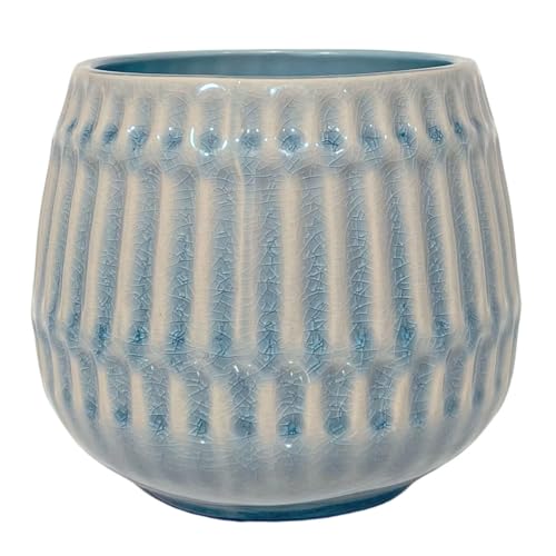 Nordring Retro Übertopf Vintage Pflanztopf für Zimmerplanzen Blumentopf Riff L (16,5 cm ø), Sky Blue, Keramik von Nordring