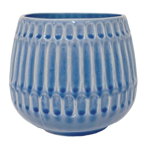 Nordring Retro Übertopf Vintage Pflanztopf für Zimmerplanzen Blumentopf Riff L (16,5 cm ø), blau, Keramik von Nordring