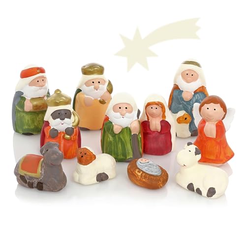 Nordstern Krippen Figuren aus Keramik - 11 Festliche Weihnachtsfiguren für den Krippenstall und Weihnachtskrippe - 2 bis 8 cm von Nordstern