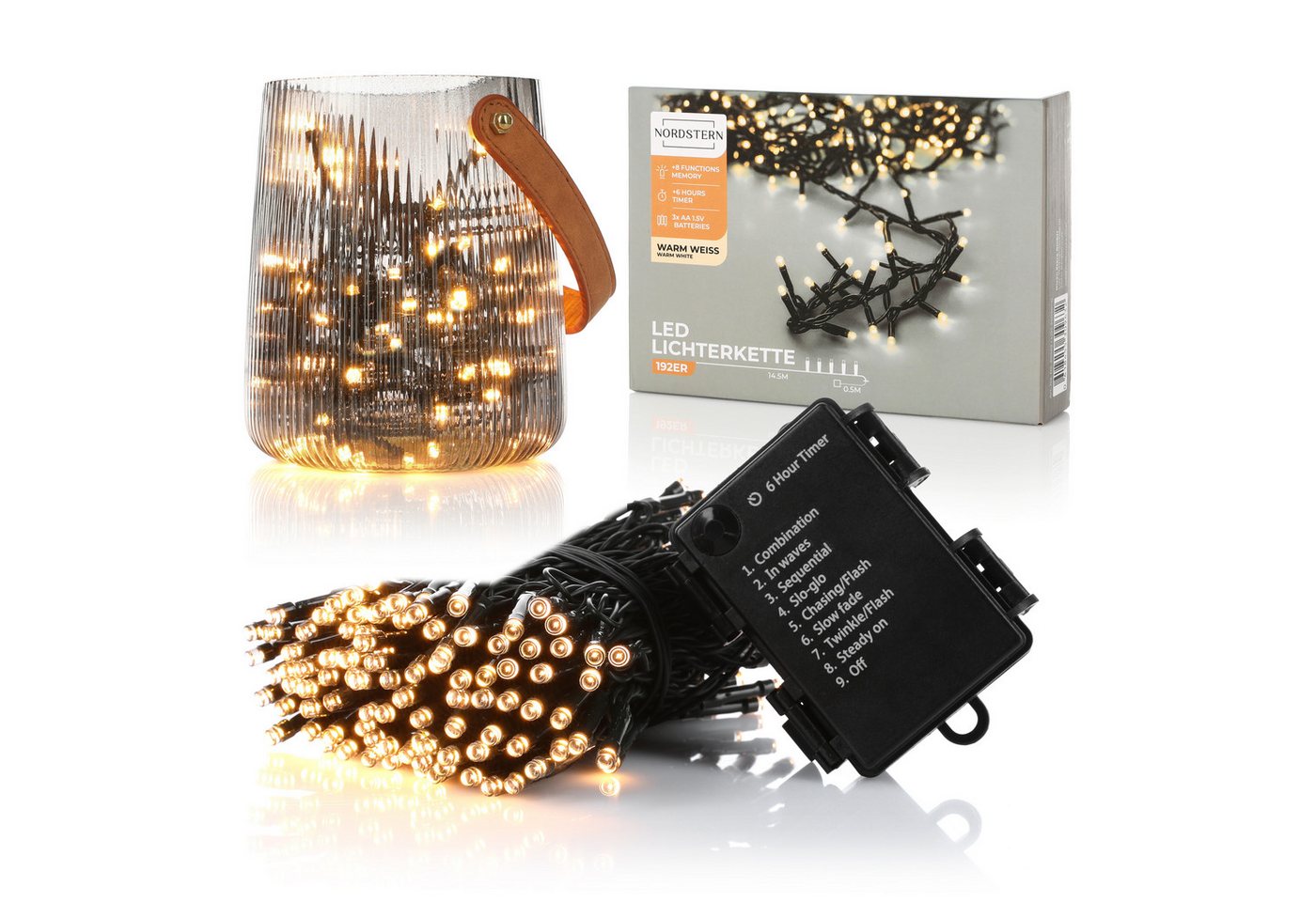 Nordstern LED-Lichterkette WarmWeiß von 24 bis 1.200 LED Weihnachtsdeko für Innen und Außen, Batteriebetrieben 192 LED - 14,5 m für Weihnachtsbaum Nordstern LED-Lichterkette WarmWeiß von 24 bis 1.200 LED Weihnachtsdeko für Innen und Außen, Batteriebetrieben 192 LED - 14,5 m für Weihnachtsbaum von Nordstern