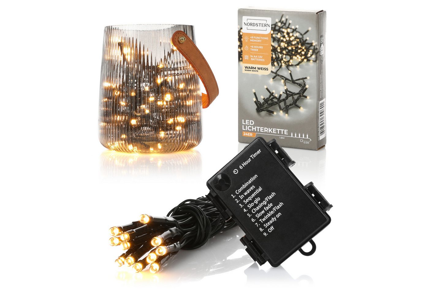 Nordstern LED-Lichterkette WarmWeiß von 24 bis 1.200 LED Weihnachtsdeko für Innen und Außen, Batteriebetrieben 24 LED - 1,8 m für Weihnachtsbaum Nordstern LED-Lichterkette WarmWeiß von 24 bis 1.200 LED Weihnachtsdeko für Innen und Außen, Batteriebetrieben 24 LED - 1,8 m für Weihnachtsbaum von Nordstern