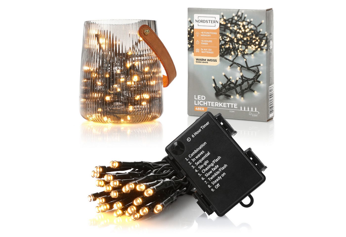 Nordstern LED-Lichterkette WarmWeiß von 24 bis 1.200 LED Weihnachtsdeko für Innen und Außen, Batteriebetrieben 48 LED - 3,5 m für Weihnachtsbaum Nordstern LED-Lichterkette WarmWeiß von 24 bis 1.200 LED Weihnachtsdeko für Innen und Außen, Batteriebetrieben 48 LED - 3,5 m für Weihnachtsbaum von Nordstern
