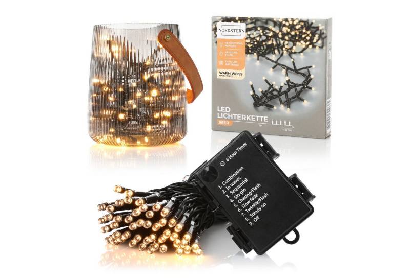 Nordstern LED-Lichterkette WarmWeiß von 24 bis 1.200 LED Weihnachtsdeko für Innen und Außen, Batteriebetrieben 96 LED - 7 m für Weihnachtsbaum von Nordstern